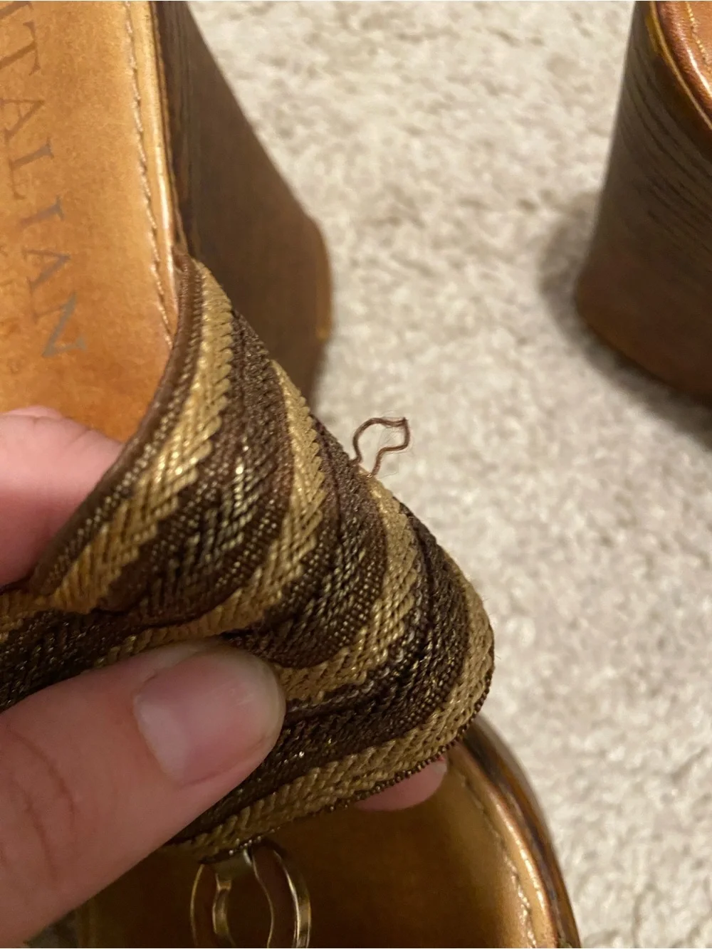 Italian Shoemakers Brown and Gold Woven wedges